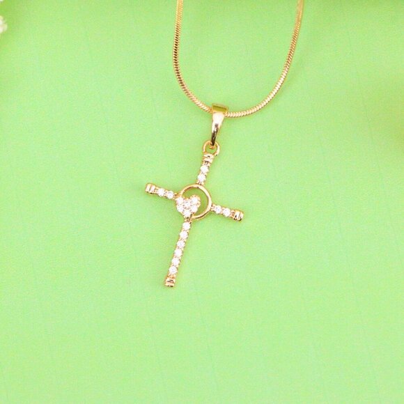 "Rose Gold Cross Pendant with Heart Accent and Sparkling CZ Stones, XPPT1818 - Picture 13 of 13